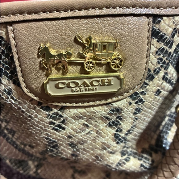 Coach Snake Print Leather Beige & Brown Shoulder Bag w Detachable Strap - Picture 7 of 8